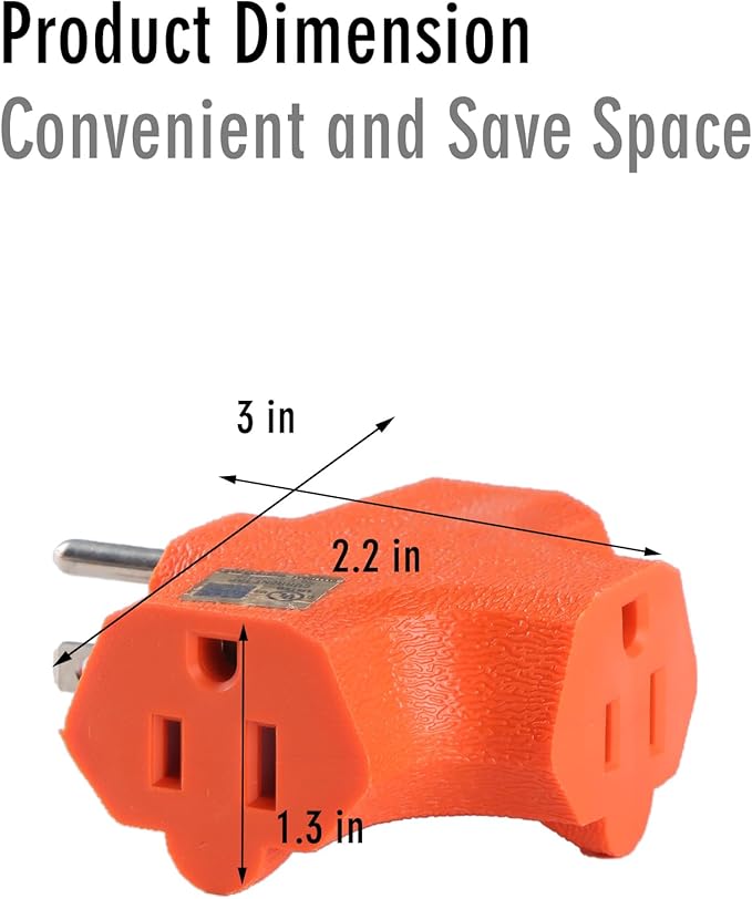 3 Way Plug Adapter - UL Listed - Outdoor Outlet Splitter 3 Prong - Electrical Outlet Extender, Wall Outlet Expander, Outdoor Heavy Duty Triple Plug Outlet Adapter