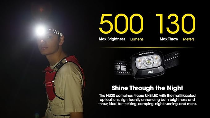 Nitecore NU30 500 Lumen LED Rechargeable Headlamp with White and Red Beams