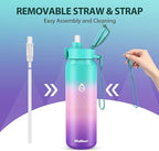 32oz Water Bottle with Removable Straw and Spout Lid Two Ways to Drink, 18/10 Stainless Steel Insulated Water Bottle, BPA-Free, Leak Proof, Double wall, for Sports, Gym