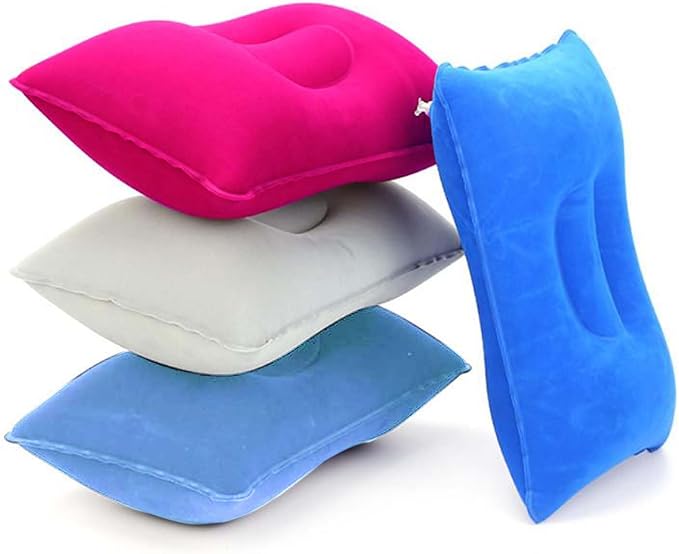 4Pack Ultralight A4 Size Inflatable Travel Pillow, Small Squared Flocked Fabric Air Pillow for Traveling, Holiday Trip, Hiking, Camping,Napping,Neck Lumbar Support(Gray,Sky Blue,Red,Deep Blue)
