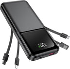 Portable Charger with Built in Cable - 20000mAh Fast Charging 22.5W Slim Power Bank USB C LED Display Travel Battery Pack 5 Outputs & 3 Inputs for iPhone Samsung Android iPad Phones Tablets etc