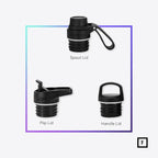 IRON °FLASK Camping & Hiking Hydration Canteens - 3 Lids (Narrow Spout Lid) Leak Proof Vacuum Insulated Stainless Steel - Hot & Cold Double Walled Sports Water Bottle - Midnight Black, 32 Oz