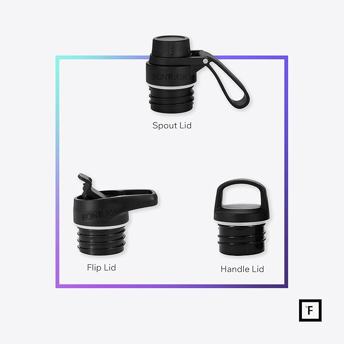 IRON °FLASK Camping & Hiking Hydration Canteens - 3 Lids (Narrow Spout Lid) Leak Proof Vacuum Insulated Stainless Steel - Hot & Cold Double Walled Sports Water Bottle - Dark Night, 32 Oz