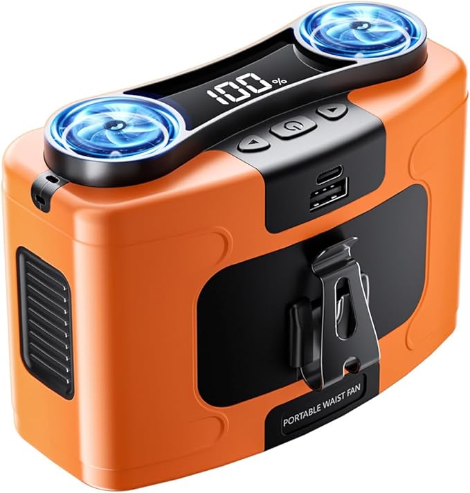 20000mAh Personal Waist Fan, USB Rechargeable Clip The Waist For Working,10 Speed & 40H Cooling and Heatstroke Prevention For Outdoor Travel Camping (K60-orange, 24000mAh)
