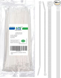 HS 14 Inch Zip Ties White 50 Pounds Tensile Strength Wide Straps (100 Pack) Nylon PA66,Self-Locking Long Electrical Plastic Cable Wire Zipties for Outdoor Use,Multi Purpose