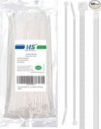 HS 14 Inch Zip Ties White 50 Pounds Tensile Strength Wide Straps (100 Pack) Nylon PA66,Self-Locking Long Electrical Plastic Cable Wire Zipties for Outdoor Use,Multi Purpose