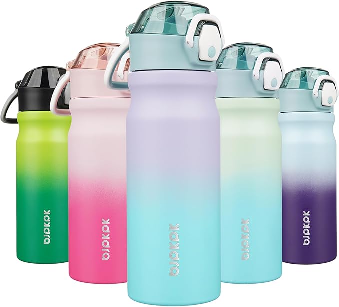 BJPKPK Water Bottle With Straw 18oz Insulated Water Bottles Reusable Stainless Steel Metal Thermo With Leak Proof Lockable Lid And Carry Handle,Lavender Green