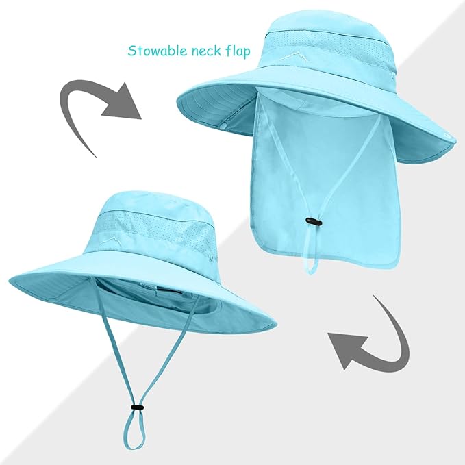 Sun Hats for Men Women, UPF50+ Protection Safari Hat,Wide Brim Fishing Hat with Neck Flap,Bucket Hats for Beach Hiking