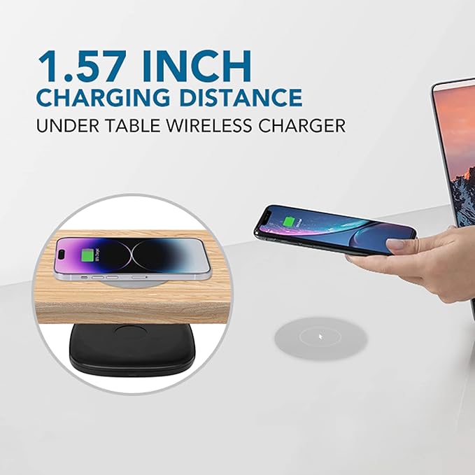 1.57"(40mm) NiiTTER Invisible Wireless Charger, Under Desk Wireless Charger, Under Counter Charging for iPhone 17/16/15/14/13/12/ Samsung Galaxy S25/S24/S23/S22/S21(Adapter Included)