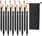 12 Pack Tent Stakes, 7-inch Ultralight Aluminum Ground Pegs with Reflective Pull Ropes, Tri-Beam Stake in a Carrying Bag, for Camping, Backpacking, Hiking, Hammocks and Canopy (Black)