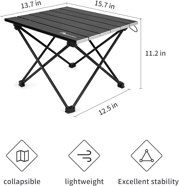 MOON LENCE Folding Beach Table, Small Folding Table, Outdoor Ultralight Aluminum Camping Table, Portable Compact Backpacking, Travel Table for Beach, Picnics, Cooking, Hiking