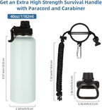 Volhoply 40 oz Insulated Water Bottles Paracord Handle, Stainless Steel Sports Bottle with Spout Lid, Double Wall Vacuum Metal Water Cups with Wide Mouth, Reusable Water Cup for Adults(Fog, 1 Set)