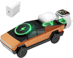 CyberDock 3-in-1 Wireless Charging Station for iPhone with Car Model 1:25 Scale, Qi2 Certified Mag-Safe Charger for iPhone iWatch AirPods, Rotating Charger with Ambient Light, 30W Adapter, Orange