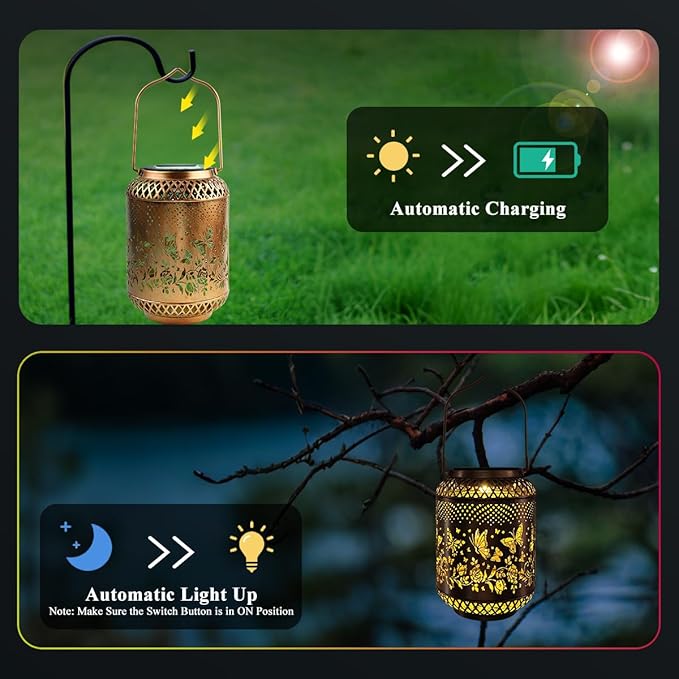 Butterfly Solar Lanterns Outdoor Waterproof Women Birthday Gifts for Mom Grandma Sister Garden Decor Metal Hanging Solar Lights for Yard Patio Backyard Lawn Porch Decorations