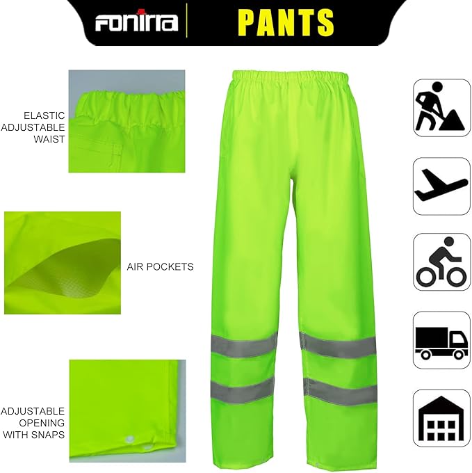 FONIRRA Hi Vis Safety Rainsuit for Men Waterproof Yellow Reflective Class 3 Rain Jacket Gear Pants(S/M)