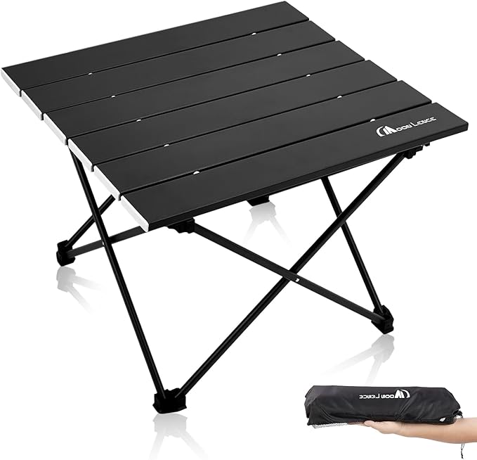 MOON LENCE Folding Outdoor Aluminum Camping Table Portable Ultralight Compact Backpacking Travel Table for Beach, Picnics, Hiking (Black, Large)