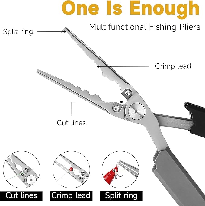 12-in-1 Multitool Fishing Pliers, Fishing Gear with Hook Remover, Pocket Knife, Fish Lip Gripper, Upgraded Scissors and Screwdriver, Survival and Camping Gear, Stainless Steel
