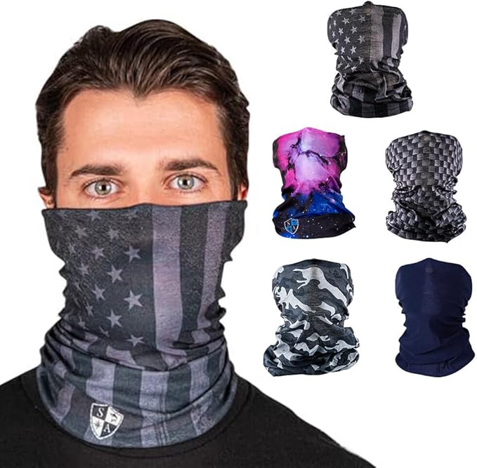 S A Company 5-Pack UV Face Shield | UV 30+ Multipurpose Neck Gaiter Balaclava for Adults