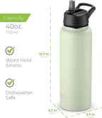 SipX™ Triple-Insulated Stainless Steel Water Bottle 40oz. With 3 Lids, BPA-Free Reusable Insulated Water Bottle Keeps Cold 24 Hours, Metal Water Bottle Made Of Sustainable Material For Hiking & Biking