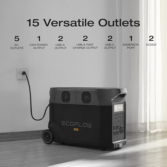 EF ECOFLOW 10.8kWh Portable Power Station: DELTA Pro with 2 Extra Battery, 120V Lifepo4 Battery Backup with Expandable Capacity, Solar Generator for Home Use, Power Outage, Camping, RV, Emergencies