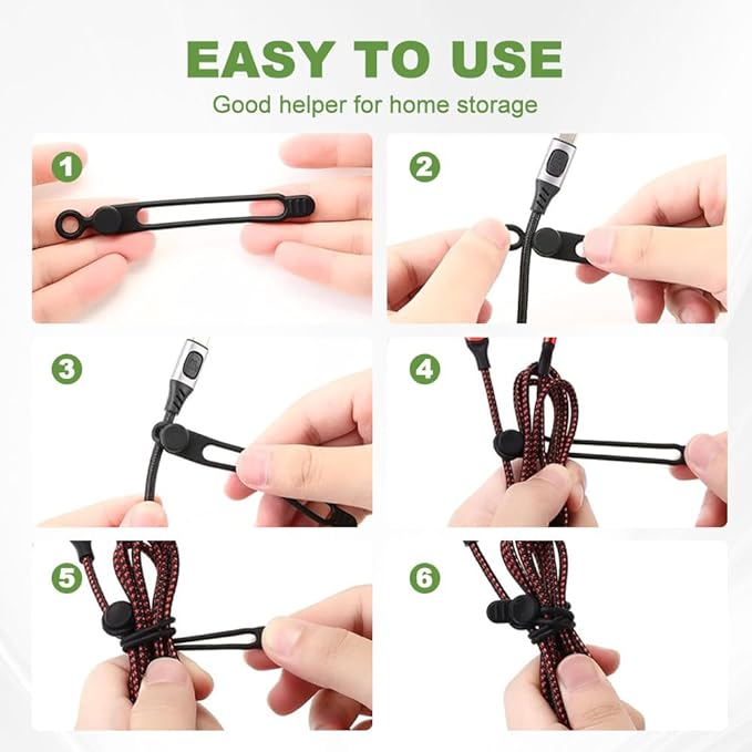 12PC Data Cable Organizer, 2026 Upgrade Silicone Cable Ties Reusable Cable Management Organizers, Multipurpose Elastic Cord Organizer for Fastening and Bundling Cable Cords Wires (12PC)