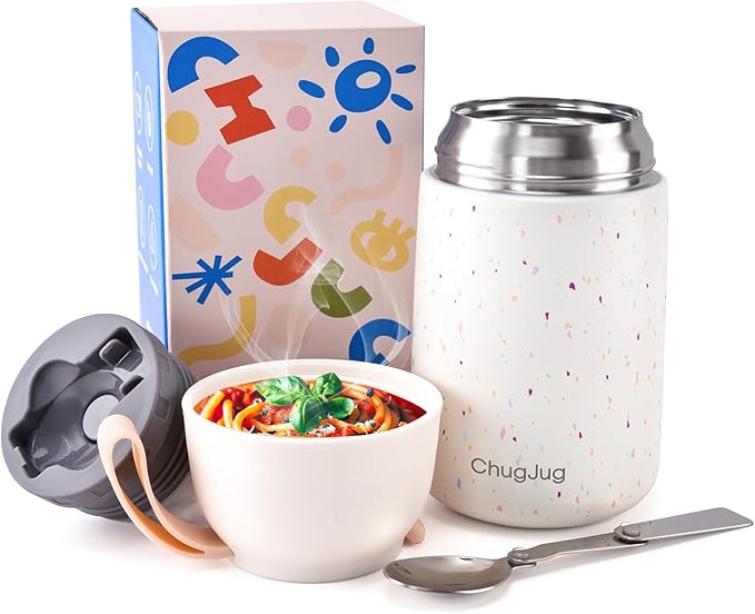 Thermo for Hot Food for Adults Kids | Wide Mouth, 26 oz Insulated Food Jar with Spoon, Leakproof Soup Thermo for School Office Travel, Thermal Steel Lunch Container Easy to Carry (White)