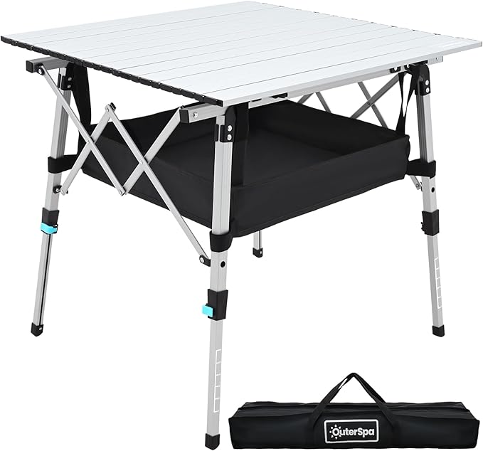 Portable Camping Table with Adjustable Legs, Lightweight Aluminum Folding Table Foldable Table for Outdoor Cooking, Picnic, Beach, Backyards, Square