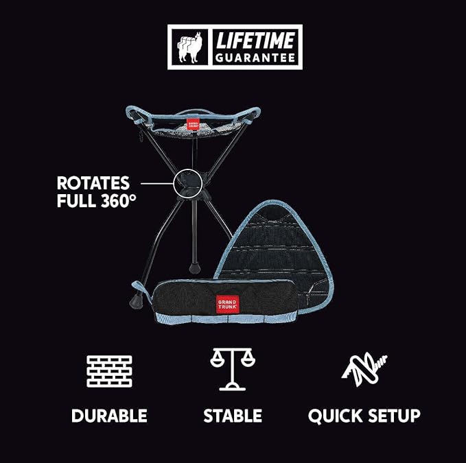GRAND TRUNK Compass 360 XT Extra Tall Swivel Stool - Compact 260lb Capacity Portable Outdoor Seat for Camping & Travel (Brown)