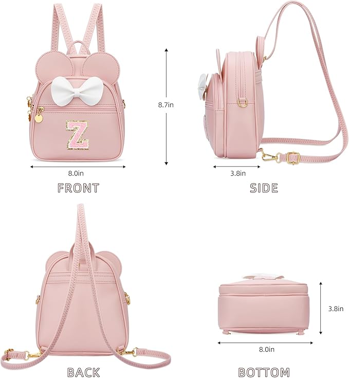 KKXIU Girls Initial Bowknot Cute Mini Backpack for Toddler, Travel Small Girl Backpacks, Personalized Birthday Gifts for Little Girls and Kids(Z, Pink)