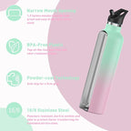 Stainless Steel Double Wall Water Bottles, Vacuum Insulated Bottle With Straw Lid, Insulated Water Bottle Keeps Water Cold for 24 Hours, Hot for 12 Hours, Hiking, Sports