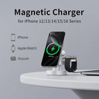 4 in 1 Magnetic Wireless Charging Station,15W Fast Charging with Night Light for MagSafe Charger Stand,3 in 1 Wireless Charger for iPhone 17/16/15/14/13 Pro Max,Apple Watch & AirPods,White