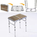 Folding Table, 3 Adjustable Heights, Camping & Outdoor Folding Table with Storage Mesh Layer, Portable for BBQ, Patio, Garden & Indoor (Brown)