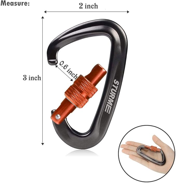 STURME Carabiner Clip 12KN Aluminium Wiregate Lightweight Heavy Duty Large Strong Durable D-Ring Hooks Spring Snap Link Keychain Clips Set for Hammock Improved Design 2022