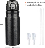 BJPKPK 18oz Insulated Water Bottle With Straw Stainless Steel Double Wall Water Bottles BPA Free Leak Proof Thermo With Lockable Flip Lid And Soft Silicone Spout,Black Leopard