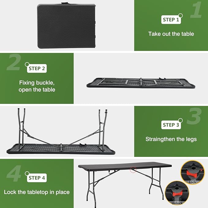 BestOffice Outdoor Folding Camping Table Plastic Table Portable Square Height Dining Table Perfect for Picnics,Parties,Party and Camping,Black Ratten