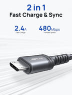 JSAUX Micro USB Cable for Android, (2-Pack 6.6FT) Micro USB Android Charger Cable Nylon Braided Cord Compatible with Galaxy S7 S6 J7 Edge Note 5, Kindle. MP3 and More-Grey