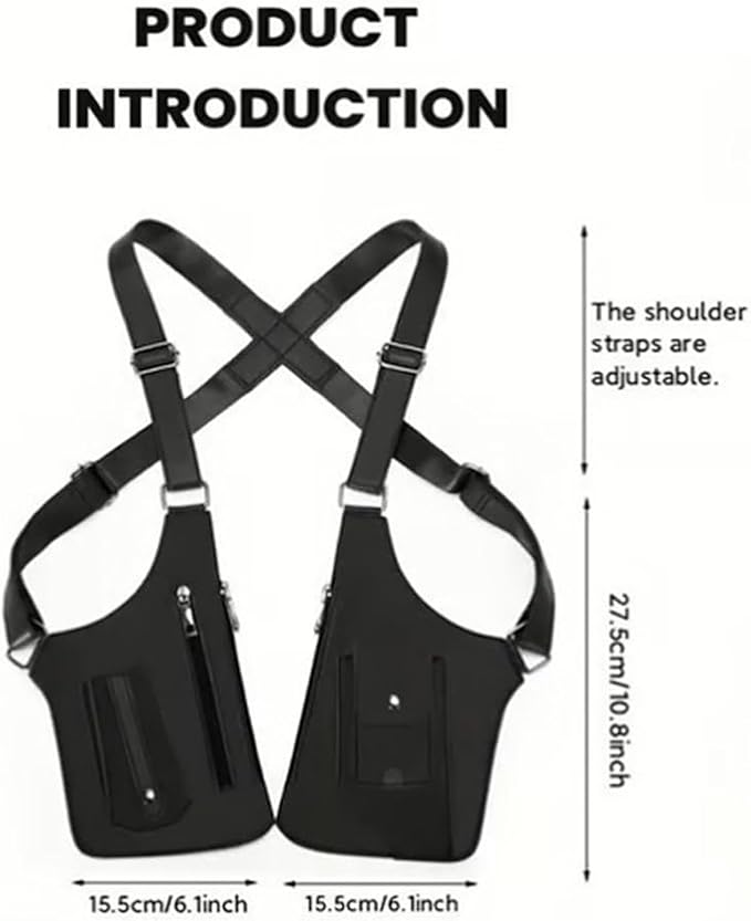 Double Shoulder Armpit Bag, Multi-pocket Anti-Theft Double Shoulder Bag for Travel and Daily Use, djustable Underarm Backpack (Black)