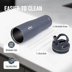 Coolflask Water Bottle 40 oz Fits Car Cup Holder, Slim Tumbler Stainless Steel with Straw & Handle, Vacuum Flask Leakproof Wide Mouth for Travel Sports Gym, Grey