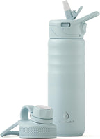 IDEUS Insulated Stainless Steel Water Bottle with 2 Leak-Proof Lids, Thermal Water Flask for Hiking Biking, 24oz, Light Blue