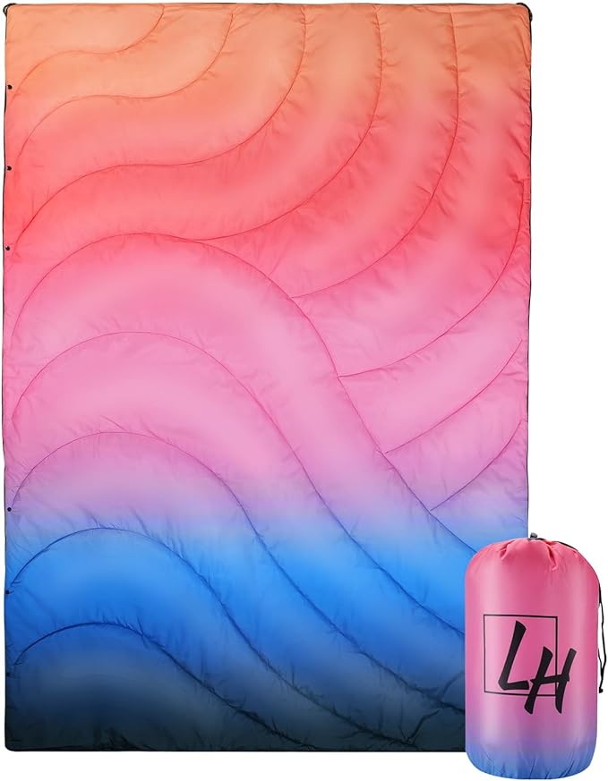 Outdoor Puffy Camping Blanket, Lightweight Down Alternative Puffy Waterproof Stadium Blanket with Portable Bag, Lightweight Camping Blanket for 2 People, Cold Weather, Sports, Travel, Car, 79*54 inch