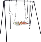 REDCAMP Swing Outdoor Campfire Grill Stand - Collapsible Campfire Cooking Rack with 6 Hooks & Stainless Steel Grill Grate, Portable Dutch Oven Hanger for Camping, Cookware, Bonfire, Rectangle
