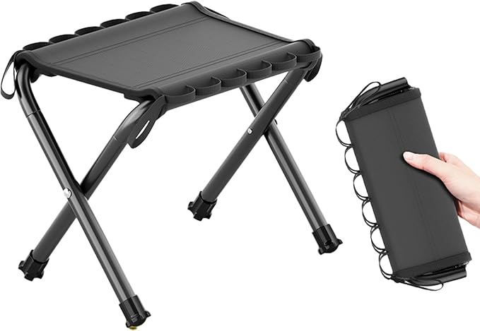 Generic 12inch Mini Portable Folding Stool, Camping Fishing Stool Suitable for Adult Fishing, Outdoor Hiking, Garden and Beach, Hold Up to 286 LBS with Carry Bag,(Black)
