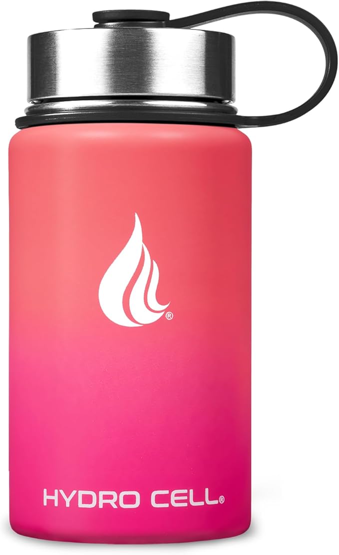 HYDRO CELL Stainless Steel Insulated Water Bottle with Straw - For Cold & Hot Drinks - Metal Vacuum Flask with Screw Cap and Modern Leakproof Sport Thermos for Adults (Coral/Punch 14oz)