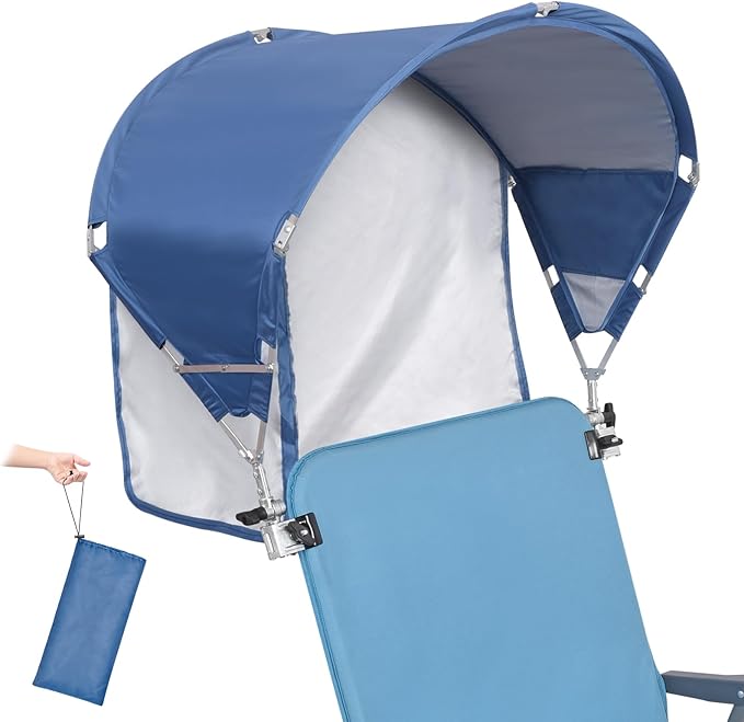 Universal Chair Umbrella Canopy, UPF 50+ Sun Shade with Adjustable Clamp, Fits Most Brands’ Beach, Camping, Lawn, Tanning, Zero Gravity, Lounge & Fishing Chairs, Patent Design