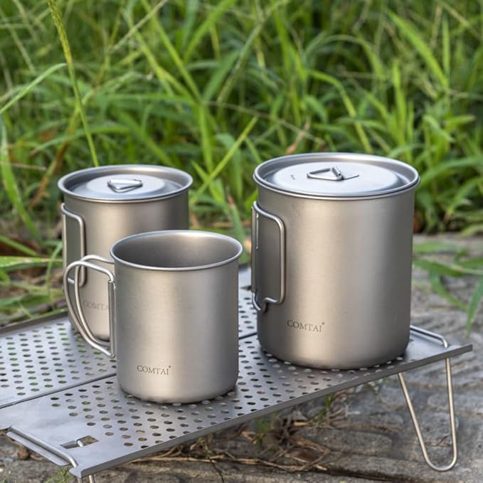 Titanium Pot, 750ml/26 oz Mug with Lid and Foldable Handle, Titanium Cup Backpacking Cookware for Outdoor Hiking Camping Cooking