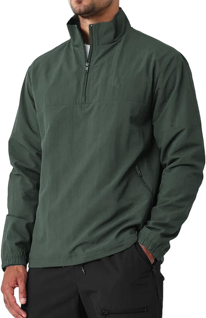 Men's Casual Quarter Zip Pullover Golf Windbreakers Athletic Lightweight Jacket Hiking Running Sweatshirt with Pockets