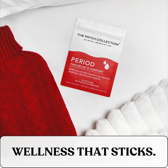 The Patch Collection® – Period Pain Relief Patch | Menthol, Turmeric, Valerian Root, Green Tea, Pomegranate Oil (Pack of 12)
