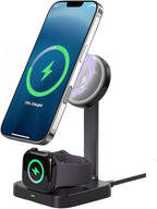 Esoulk 2 in 1 Wireless Charger for iPhone & Watch, 15W Fast Charging for Phone & 5W for Watch, Magnetic Wireless Charger Stand, Compact Foldable Charging Station for Travel