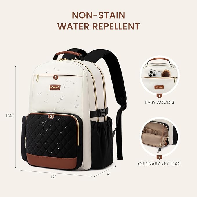 LOVEVOOK Laptop Backpack for Women with Pouch Pocket for Large Capacity Cup,15.6 Inch Teacher Nurse College Work Travel Backpack Purse,Waterproof Laptop Computer Bags,Grey-Black-Brown+Diamond-shaped