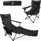 2-in-1 Reclining Camping Chair, Portable Folding Beach Lounge Chair with Footrest & Adjustable Backrest, Comfortable Lawn Chair for Adults Heavy Duty with Cup Holder for Outdoor Poolside Sports